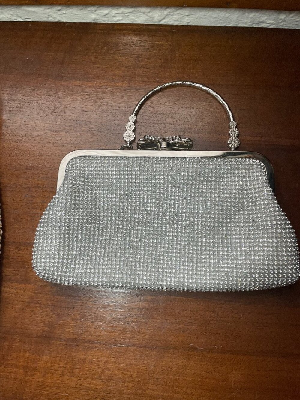 Vintage Style Rhinestone Evening Bag Silver Frame Top Handle Clutch Y2K